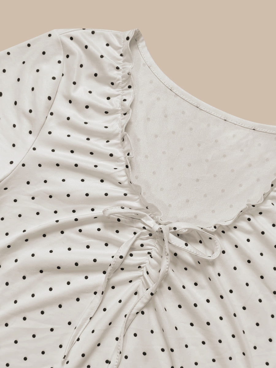 Women's Elegant Polka Dot Print Pleated V-Neck Sleeveless Casual Tank Top, Summer Style