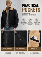 Men'S Autumn Winter Jacket Fleece Bomber Jacket Faux Lamb Shear Fleece Windproof Warm Jacket - Black