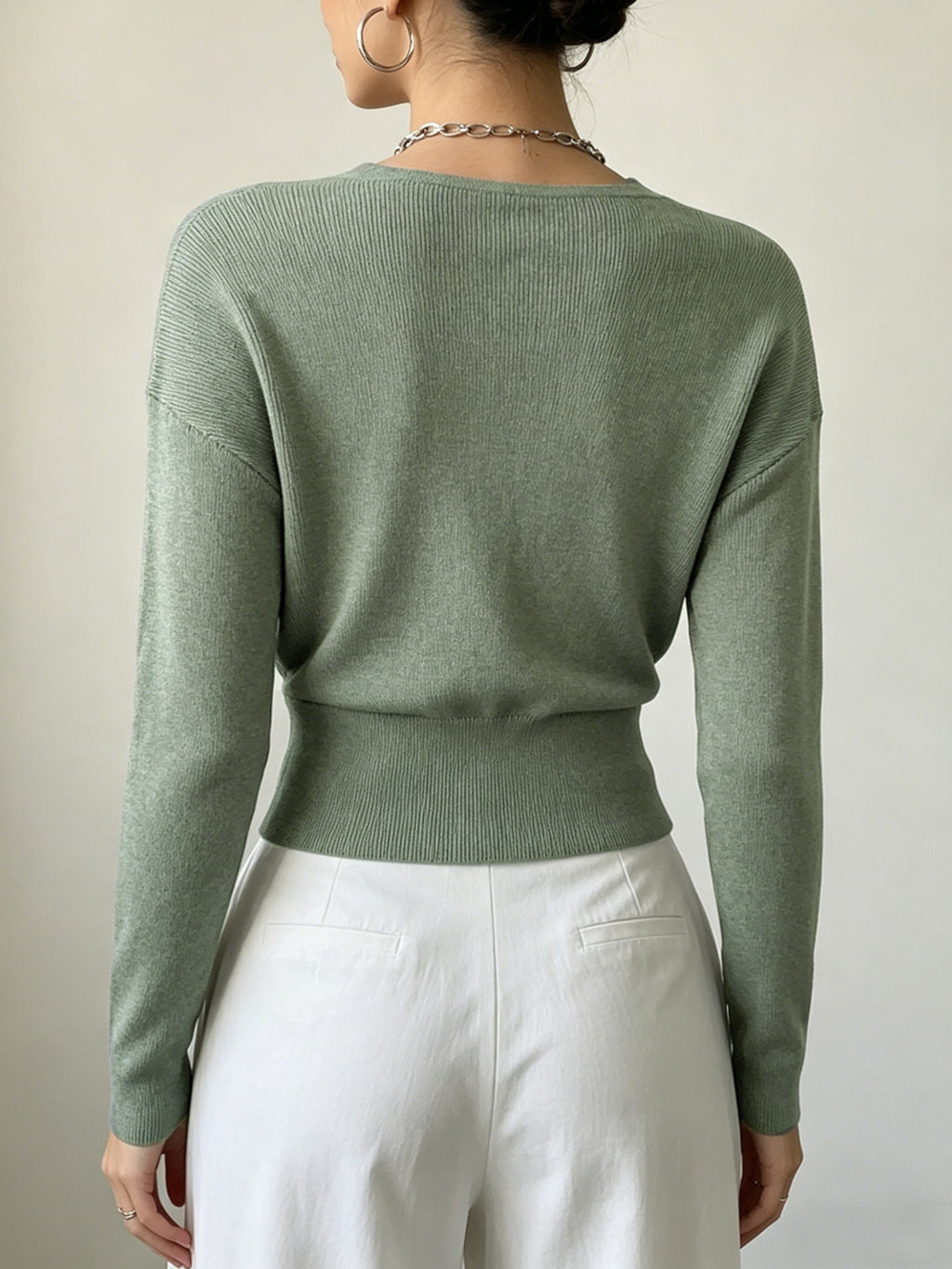 Women'S New Arrivals INS Autumn/Winter Cross-Collar Pullover, Elegant Versatile Loose Fit Machine Washable Long-Sleeve Knitwear - Gray Green