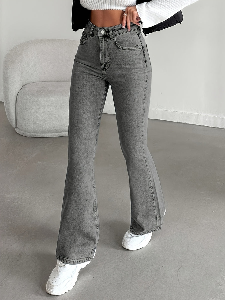 New Premium Gray High Waist Flare Jeans, Y2K Vintage Hip Lifting, Wear-resistant & Slim Fit, Versatile for Commute & Travel, Music Festival Outfits, Festival Casual, Ramadan Daily Wear, Fashion Party Style, Women's Denim Pants Season - Dark Gray