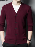 Men's Knit Cardigan, Warm Casual Long Sleeve Top for Fall and Winter - Burgundy