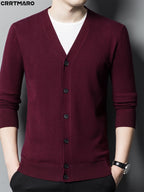 Men's Knit Cardigan, Warm Casual Long Sleeve Top for Fall and Winter - Burgundy