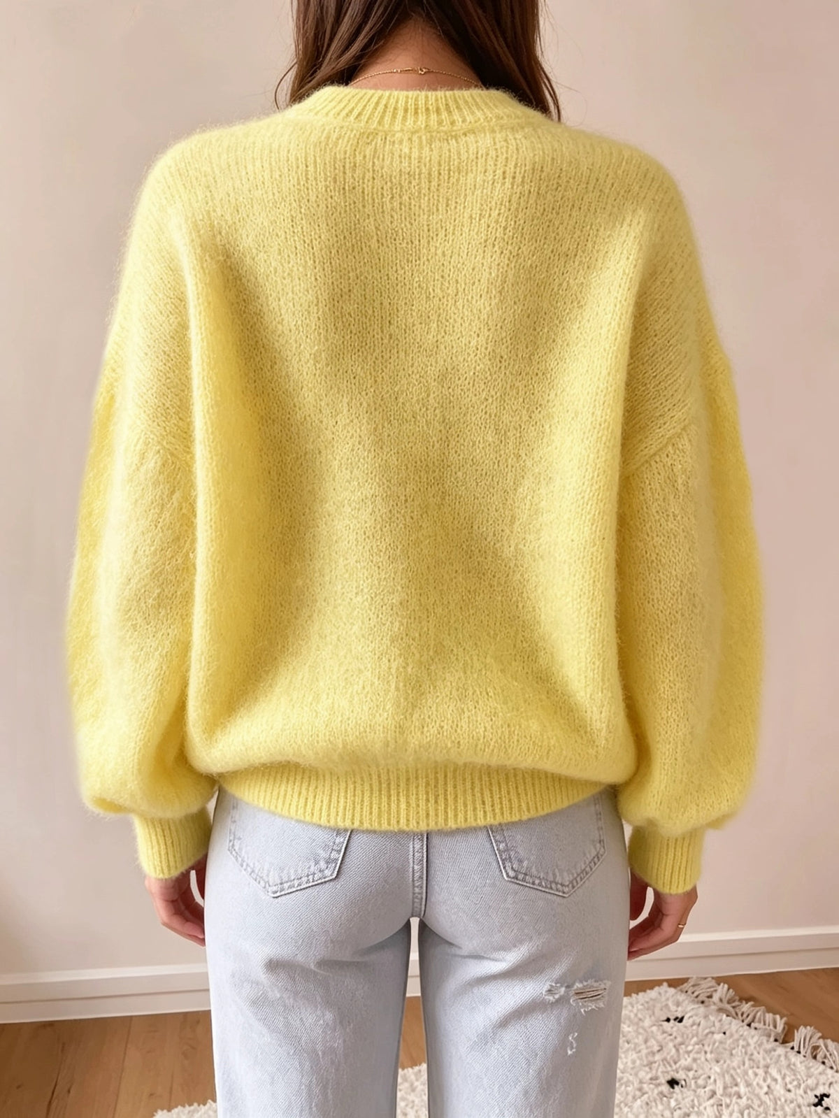 High-quality Sweater with a Soft Texture, Offering Comfortable and Loose-fitting Wear. The Elegant Design Is Suitable for Autumn and Winter Seasons, Especially for Warm Weather. Elegant Party Women's Wear, Festive Attire for Women, and Casual - Lemon Yellow