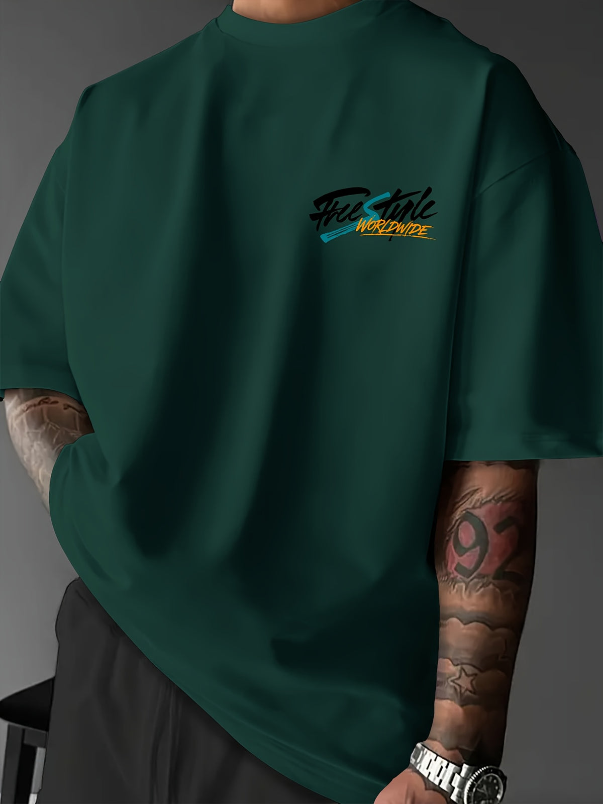 Printed Design, Non-textured, European and American Casual Style Men's Leisure T-shirt with Duck Image, Layered with Street Font Graphics, for Daily Commuting and Casual Wear - Mixed Color 1