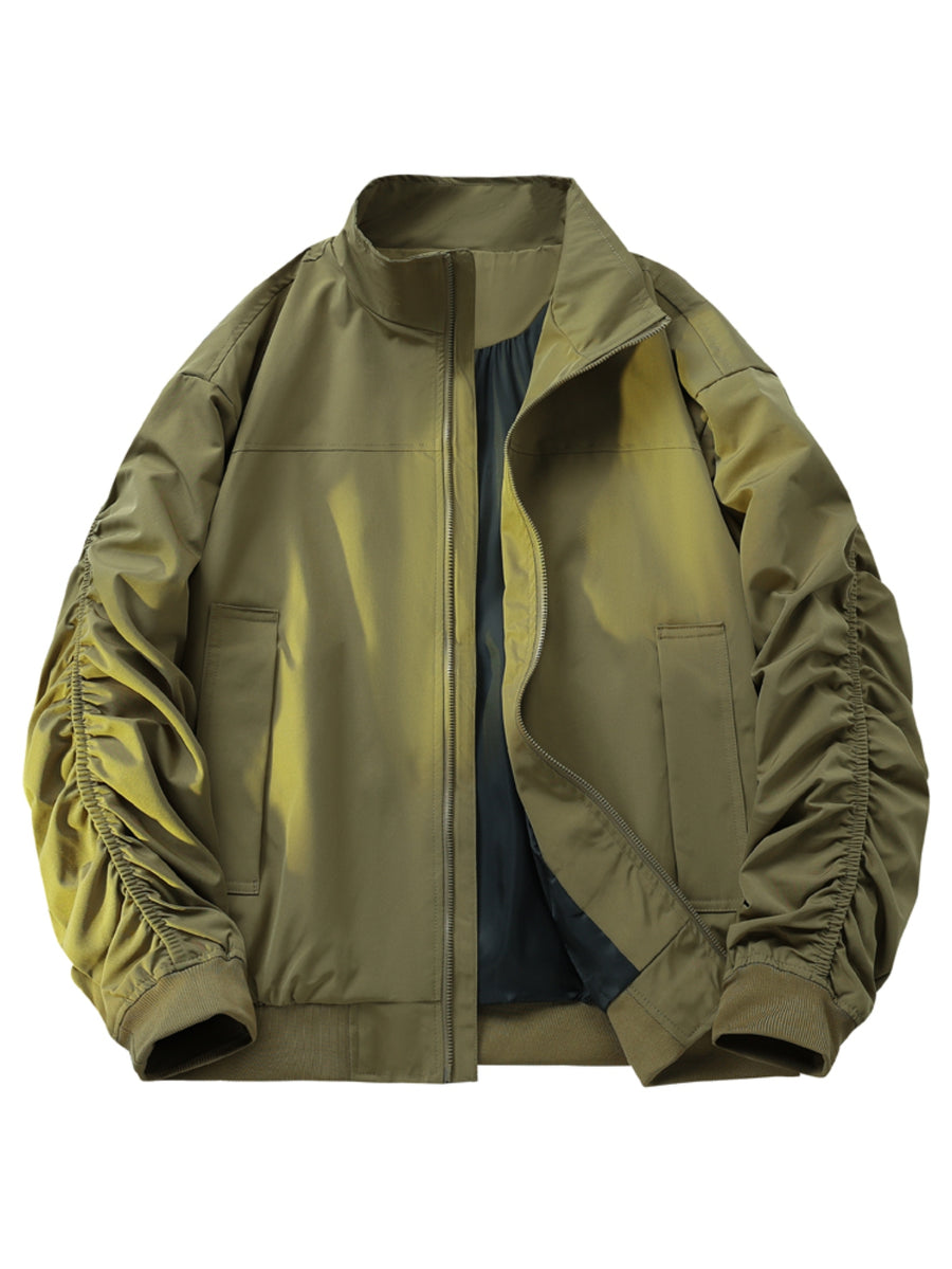 New High-Quality Flight Jacket Stand Collar Jacket for Men, Casual Jacket Outerwear Top, American Trendy Jacket - Military Green