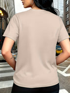 Watercolor Style Butterfly Pattern Print, Fashion Breathable T-Shirt, Family Travel, Campus, Casual, Daily Commute, Sisters' Matching Outfit, Versatile T-Shirt - Apricot