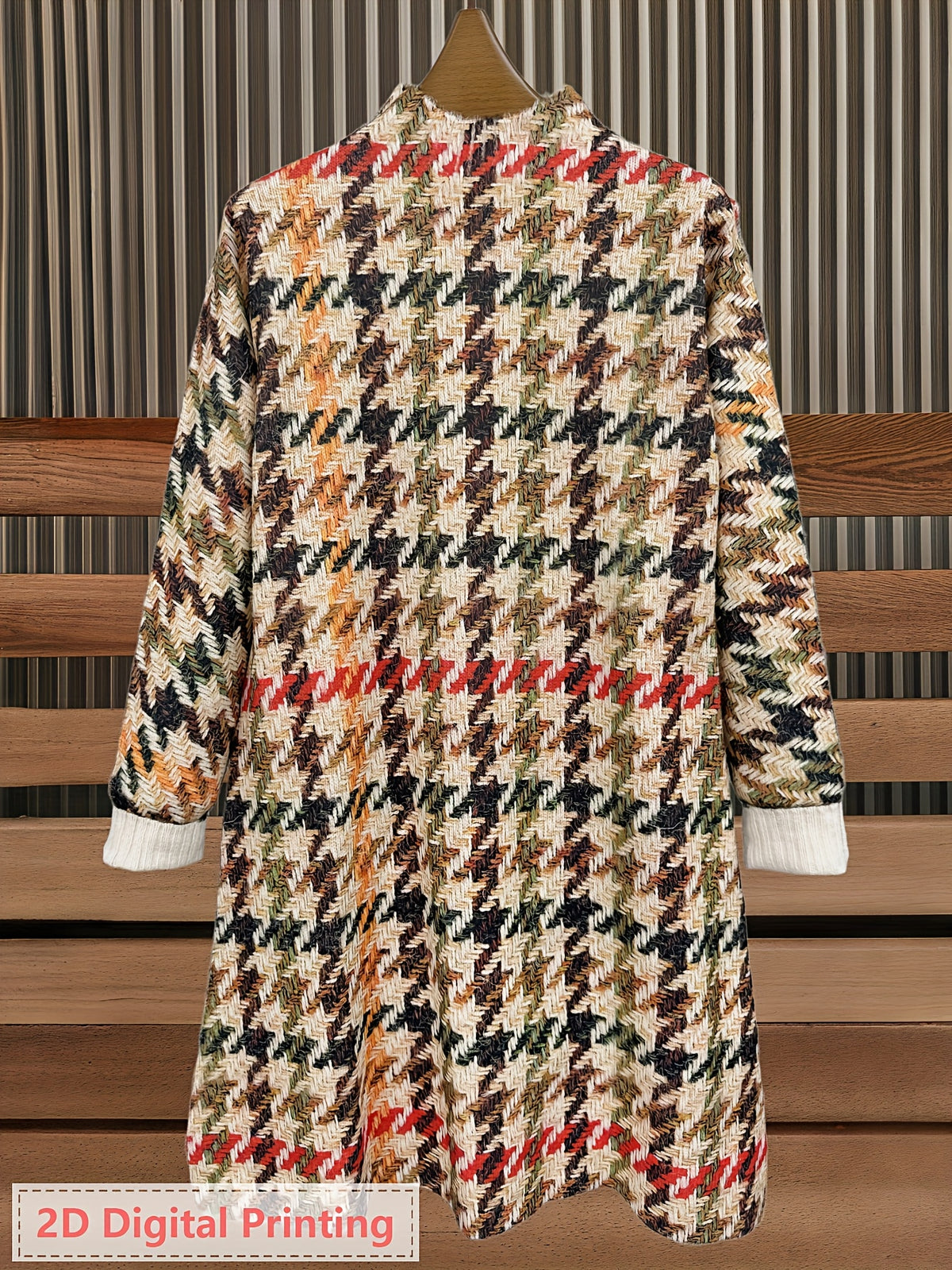 Women'S Turtleneck Sweater Dress, Long Sleeve Multicolor Houndstooth Pattern Print Pullover, Soft Material, Slim Fit Look for Fall Winter - Multicolor
