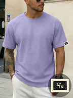Men'S Waffle Knit Crew Neck T-Shirt, Lightweight And Breathable Short Sleeve Casual Tee with Premium Fashion Handcrafted Labeling. Comfortable Loose-Fit Summer Top Perfect for Daily Wear, Street Style, Vacations, Travel, Outdoor Activities - Violet