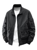 Outdoor Casual Loose Top Stand Collar Men'S Spring Autumn Men'S American 3D Pocket Flight Jacket Baseball Uniform Work Jacket Men - Black