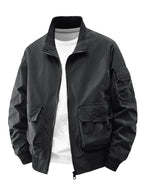 Outdoor Casual Loose Top Stand Collar Men'S Spring Autumn Men'S American 3D Pocket Flight Jacket Baseball Uniform Work Jacket Men - Black