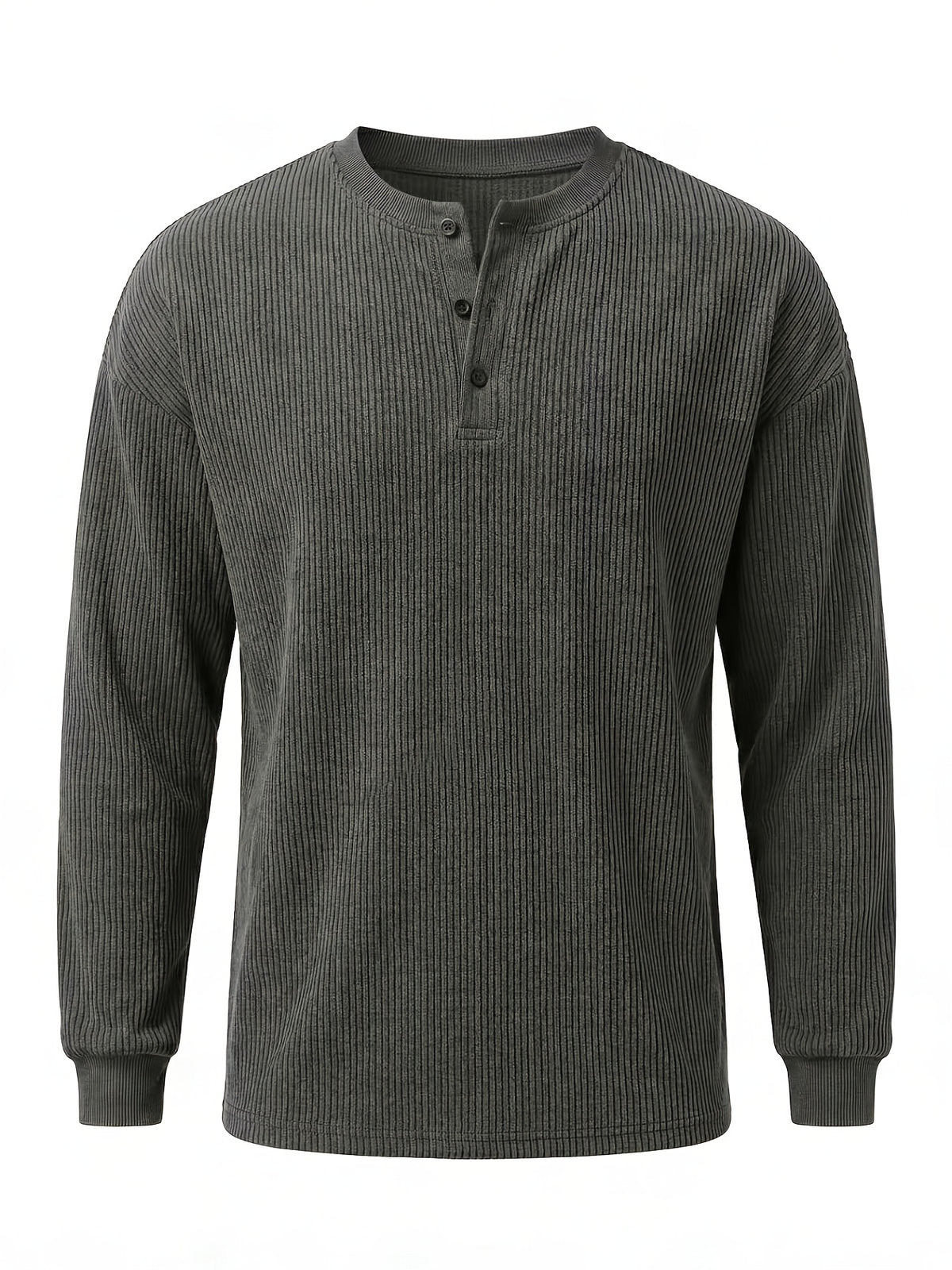 Men'S Casual Outdoor Fashion Versatile Solid Color Long Sleeve Henley Shirt - Casual Leisure - Outdoor Streetwear - Essential for Home And Travel - Dark Gray