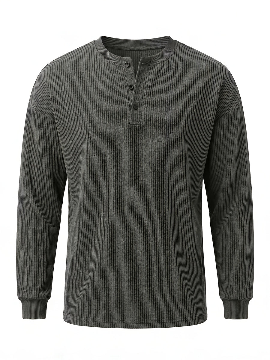 Men'S Casual Outdoor Fashion Versatile Solid Color Long Sleeve Henley Shirt - Casual Leisure - Outdoor Streetwear - Essential for Home And Travel - Dark Gray