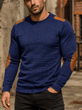 Men'S Fashion Top, Autumn Winter Textured Jacquard Fabric Round Neck Patchwork Contrast Color Long Sleeve Men'S Pullover Sweater - Blue