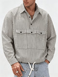 Men'S Casual Shirt Spring Summer Autumn Puff Sleeve Lapel Long Sleeve Striped Shirt, Suitable for Daily Outdoor Commute, Street Style, Fashionable And Versatile Casual Long Sleeve Shirt Top - Striped Shirt