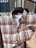 ZBZP Spring/Autumn New Men's Business Casual Solid Color Plaid Long-Sleeve Shirt, Trendy and Versatile Dress Shirt DM - Red