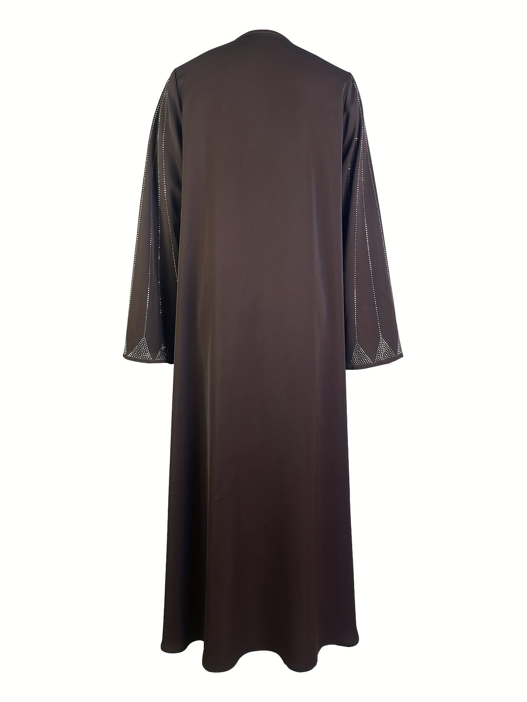 Traditional Middle Eastern Style Women'S Long Sleeve Dress with Zipper Closure, Elegant Abaya Long Dress - Coffee Color