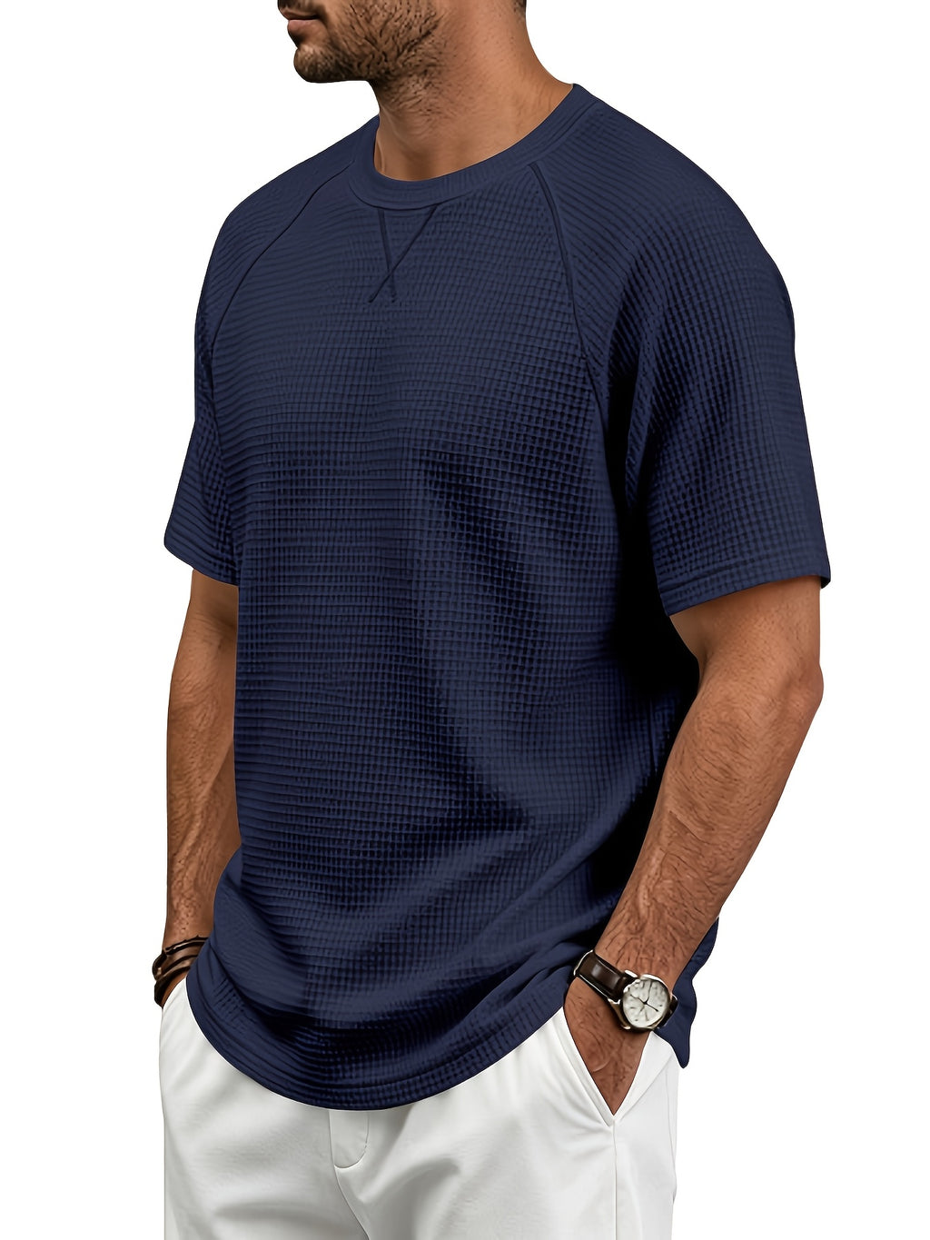 Men'S Summer Easy Fashion Loose Comfortable Breathable Casual Round Neck Short Sleeve T-Shirt - Navy Color