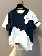 Men's Short-Sleeve T-Shirt with Striped Wave Print - Loose Fit Breathable Crew Neck Suitable for Commuting, Work & Casual Wear - Machine Washable All-Season Versatile Top for Teens & Adults - Gift for Teens and Adults (Digital Printing Style) - Mixed colors