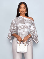 Women'S Summer Elegant Off-Shoulder Top Bohemian Asymmetrical Shirt Summer Vacation Wear - Coffee Color