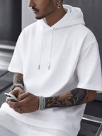 Summer New Men'S Basic Athletic Solid Color Hooded Short Sleeve T-Shirt, Street Trendy Casual Top - White