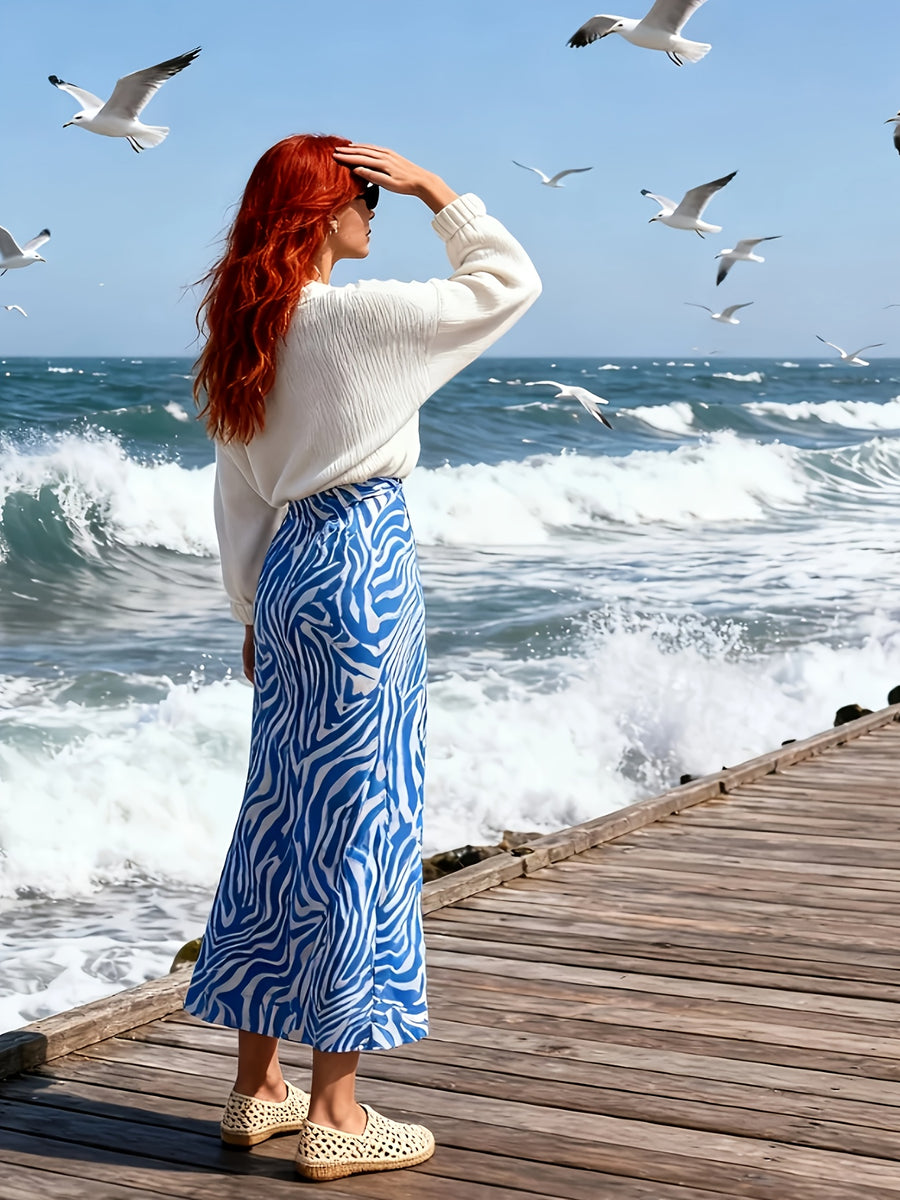 Elegant Printed Elastic Waist Skirt - Mixed colors