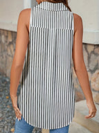 Women's Sleeveless Striped Casual Shirt - Button-Up Collar, Lightweight Breathable Fabric, Machine Washable for Spring Summer Fall, Versatile Layering Top - White