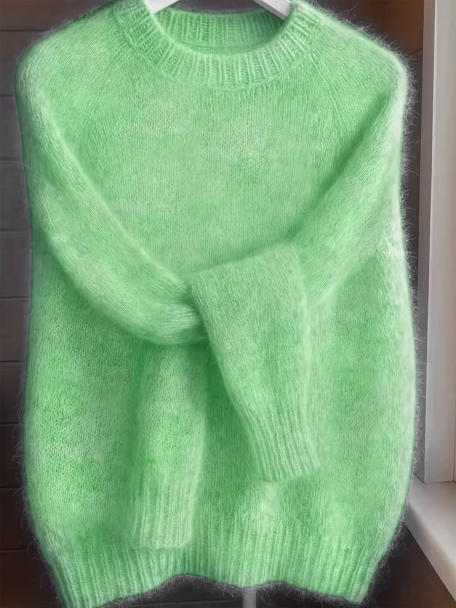 French-style Round-neck Sweater, Soft and Cozy, Elegant Design, Perfect for Spring and Autumn Commuting and Outings - Grass Green
