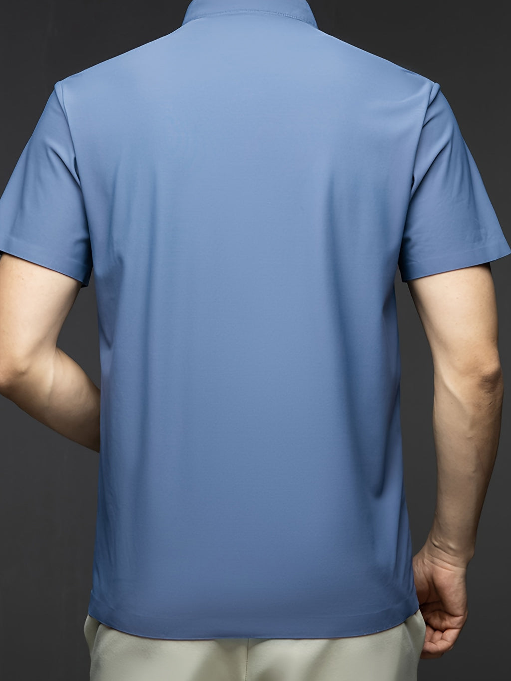 Summer Men'S Short Sleeve T-Shirt, Classic Mandarin Collar with Half Zipper, Smooth And Wrinkle-Resistant, Self-Cooling, Good Drape, Essential Top for Daily, Dating, And Light Business - Gray Blue
