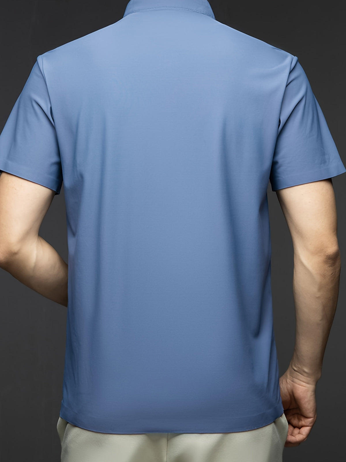 Summer Men'S Short Sleeve T-Shirt, Classic Mandarin Collar with Half Zipper, Smooth And Wrinkle-Resistant, Self-Cooling, Good Drape, Essential Top for Daily, Dating, And Light Business - Gray Blue