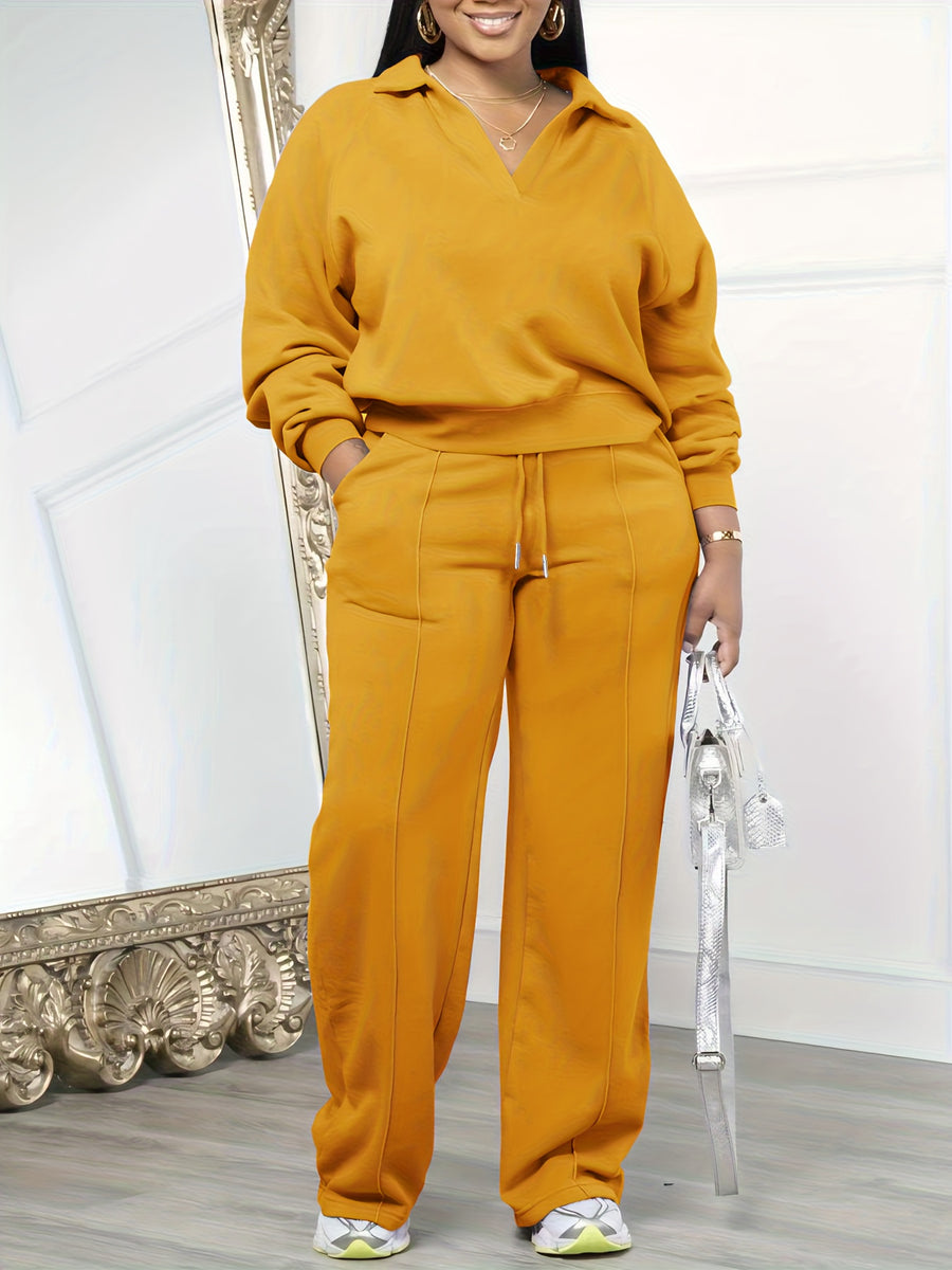 Women'S Casual Easy Solid Color Long Sleeve Hoodie And Pants 2pcs Set, Street Style, Suitable for Spring Autumn Daily Commute And Outing - Yellowish-brown