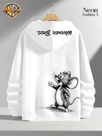 1pc Warner Bros. Cartoon Classic Couple's Sweatshirt, Unisex Long-Sleeve Top with Playful WB Anime Character Action Print on the Back, Trendy, Fashionable, Versatile, Streetwear, Comfortable, and Casual Outerwear, Chinese National Trend - White