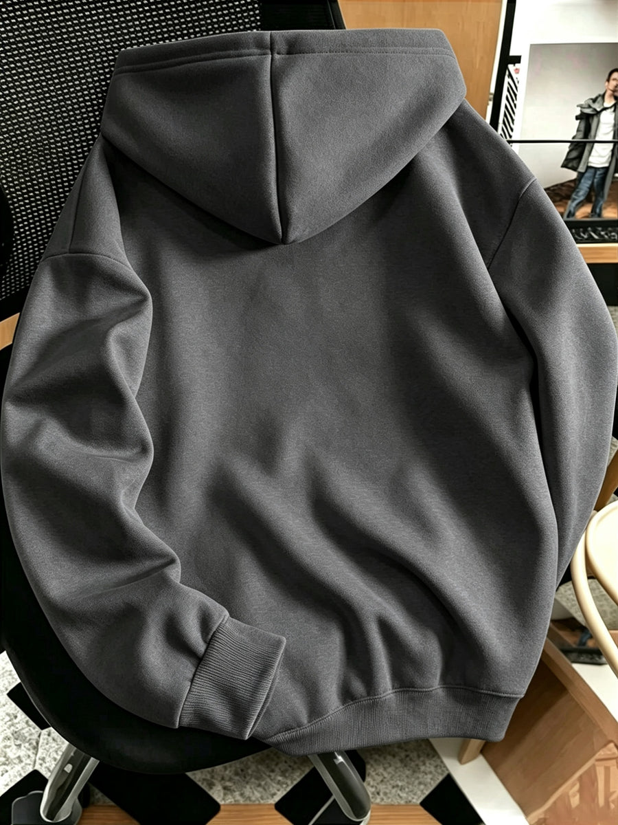 Men'S Chest Mini Small Label Print Hooded Sweatshirt Basic All-Match Men'S Black Pullover Long Sleeve Hoodie - Dark Gray