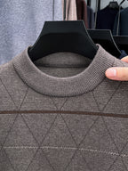 Autumn Winter Knit 3D Solid Round Neck Sweater, Basic Knit Pullover Top, Men'S Fashion Long Sleeve Sweater, Size All - Grey