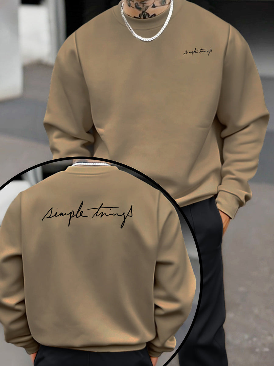 Men'S Trendy Round Neck Sweatshirt, Loose Casual Long Sleeve Top, Individual Pattern Design with Print, Comfortable And Non-Tight Fabric, All-Season Wearable Easy Men'S Clothing - Khaki 1