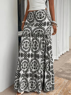 Women's Elegant and Stylish Casual Vacation Botanical Print Skirt - Black