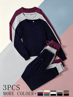3-pack Women's German velvet sporty casual fashion set. The German velvet fabric retains heat and locks in warmth, suitable for outdoor sports and daily wear in autumn and winter. Soft and skin-friendly, comfortable and unrestrictive during exercise. - Purple + Navy Blue + Light Gray