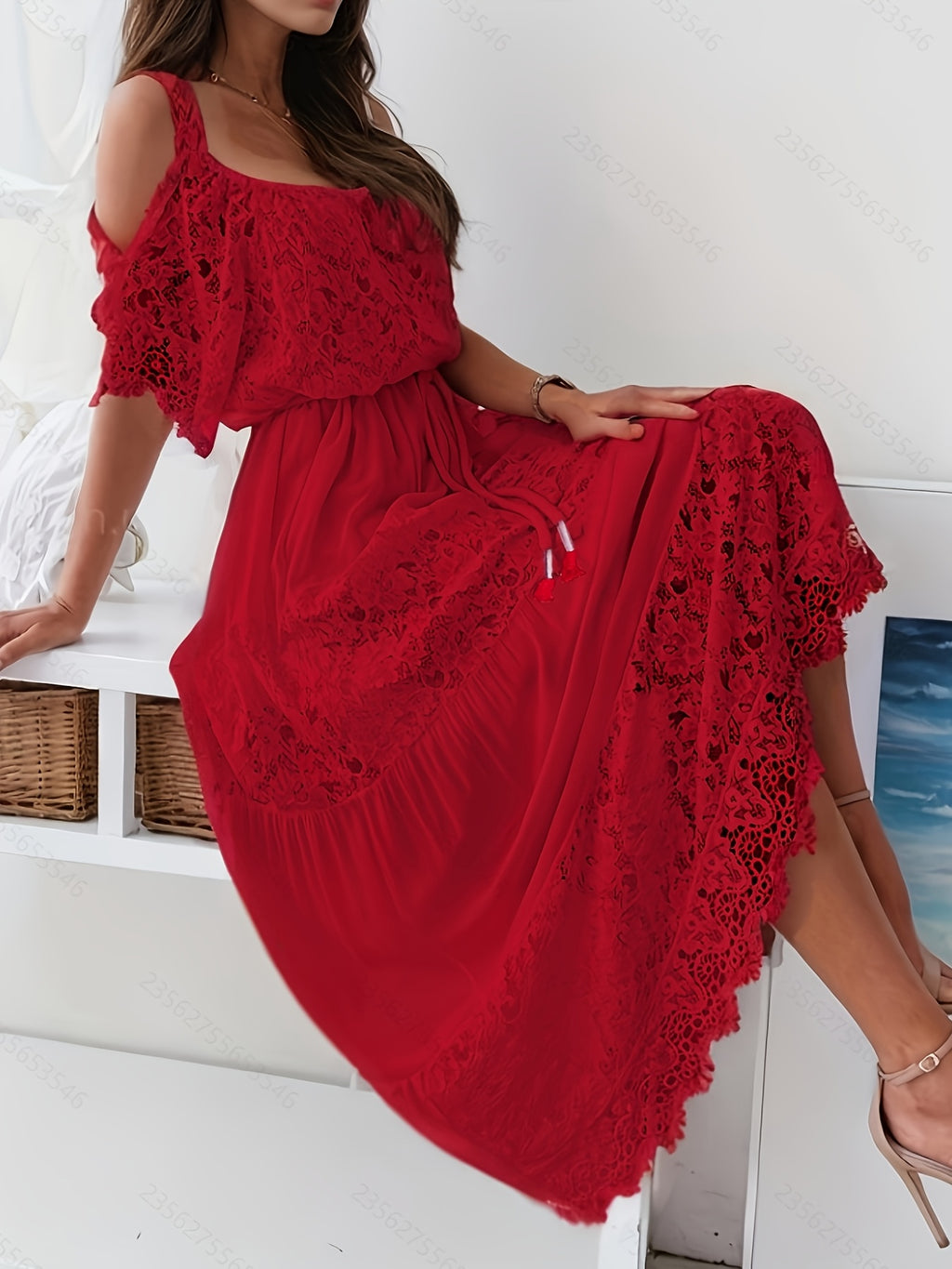 Latest Global Style Women's Bridesmaid Dress, Solid Color No Print, Casual and Appropriate, Fitted at the Top and Loose at the Bottom, Detailed Waistband, High-End Feel Wedding Guest Attire - Red