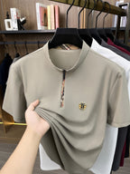 [Pearson OBM] Men'S T-Shirt New Short Sleeve Polo Shirt Mandarin Collar Easy Business Casual Premium Top Mido - Khaki