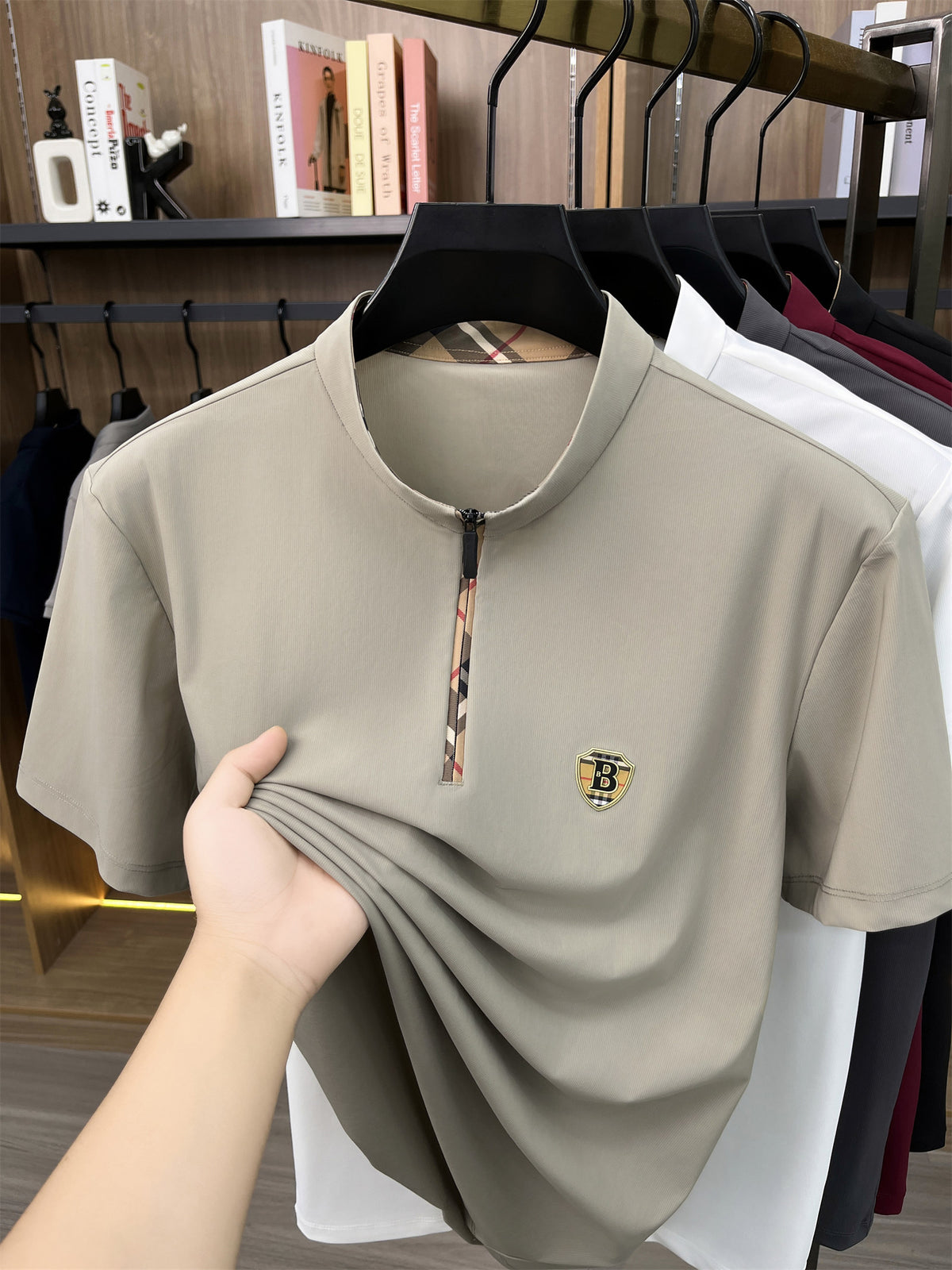 [Pearson OBM] Men'S T-Shirt New Short Sleeve Polo Shirt Mandarin Collar Easy Business Casual Premium Top Mido - Khaki