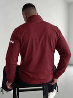 Men'S Spring Autumn Stand-Collar Casual Jacket, Zipper-Style Lightweight Coat, Side Contrast Stand-Collar Sporty Commuter Top - Burgundy
