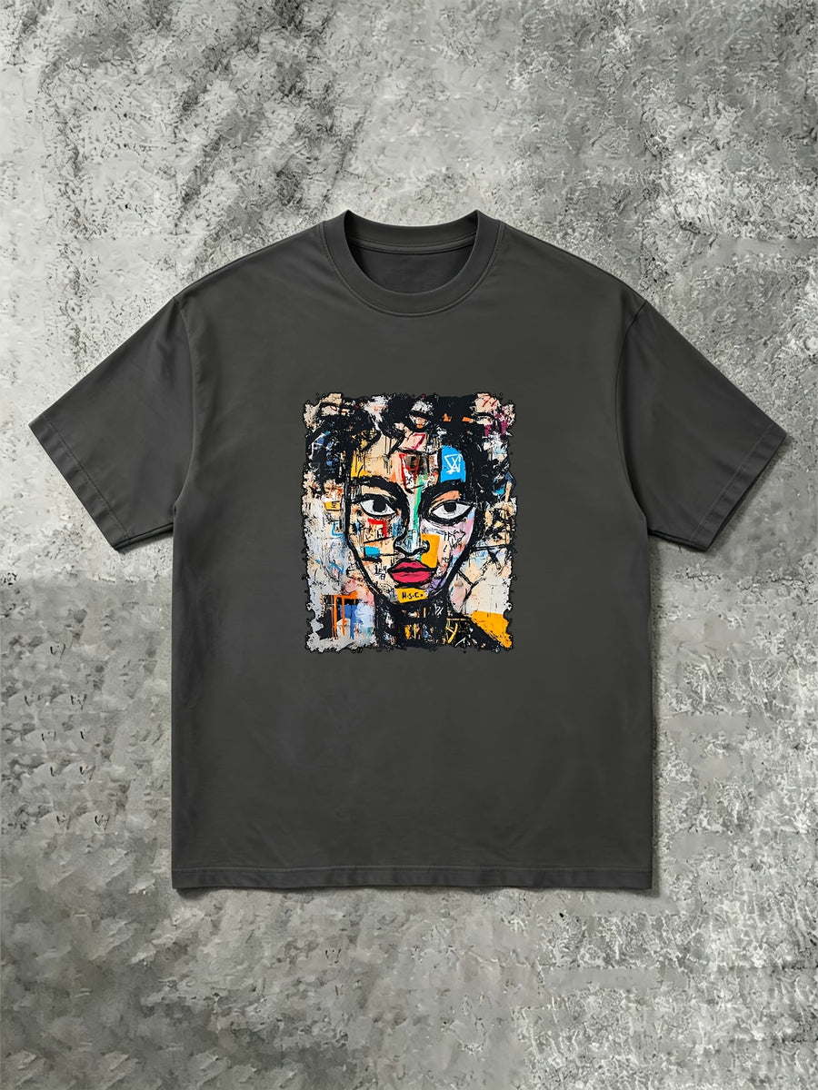 1990S Art Style Abstract Graffiti T-Shirt, Unisex, Men'S Soft Round Neck Pure T-Shirt, Street Trendy Casual Half Sleeve Top, Summer Casual Commuting - Dark Gray
