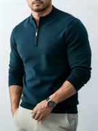 Fall Winter Men'S Half-Zipper Stand-Collar Knit Pullover, Classic Long Sleeve Fit for Casual Social Wear, Daily Commute, Light Business Meeting, Casual Gathering - Ha Qing