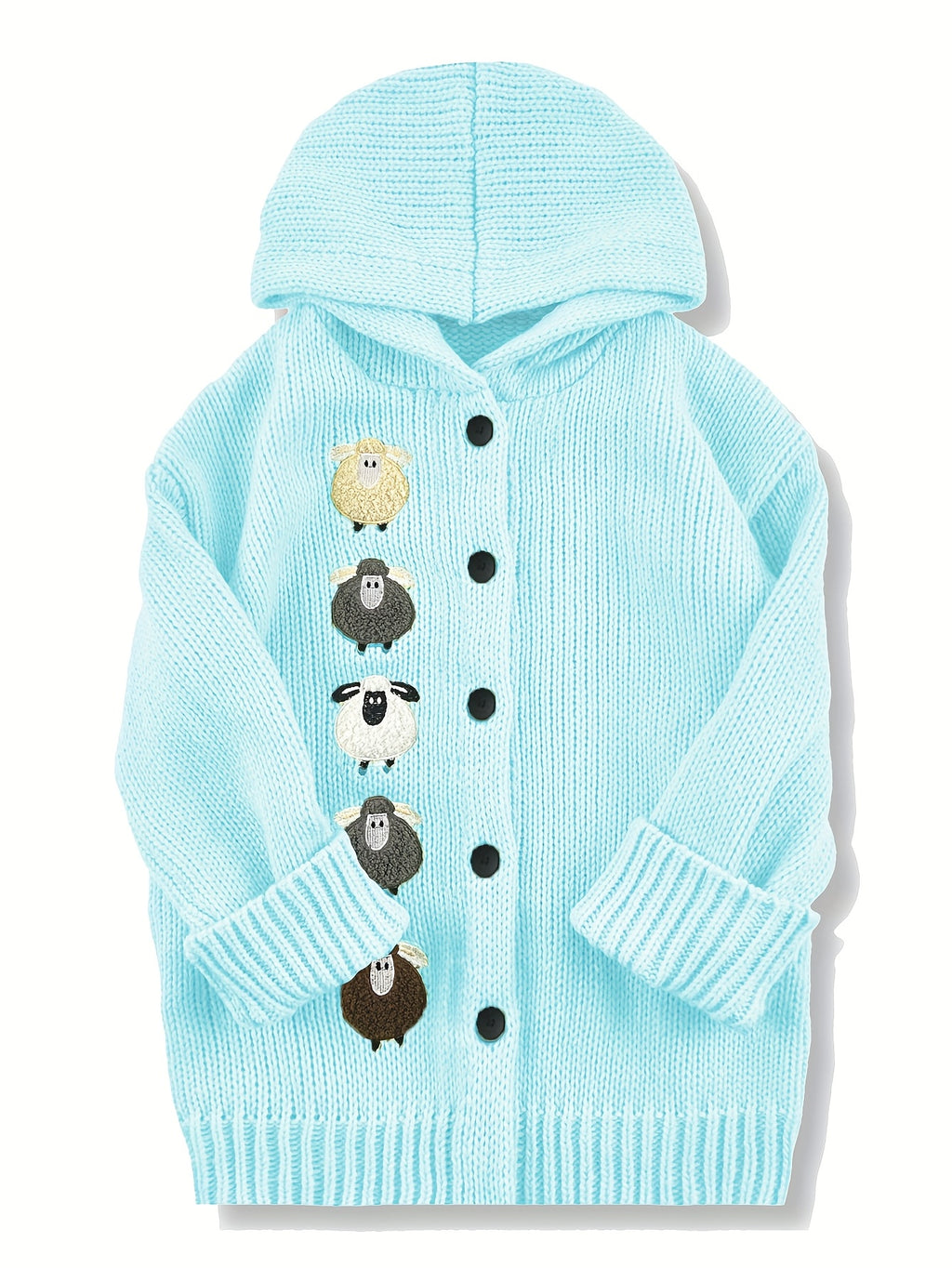Winter Women's Elegant Hooded Oversized Outerwear Jacket, Multi-Color Little Lamb, Chunky, Soft, Thick, Beautiful, Stylish, Comfortable, Casual, Vintage, Commuting Cardigan, Gift - Sky Blue