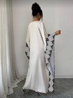 Women'S Fashion New Arrival, Elegant Placement Print V-Neck Long Batwing Sleeve Dress, Suitable for Spring/Summer Vacation - Mixed colors
