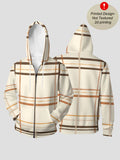 Men'S Autumn Winter Zipper Hooded Sweatshirt Warm Beige Plaid Background Print Casual All-Match Top - Mixed colors