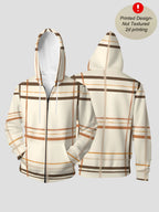 Men'S Autumn Winter Zipper Hooded Sweatshirt Warm Beige Plaid Background Print Casual All-Match Top - Mixed colors