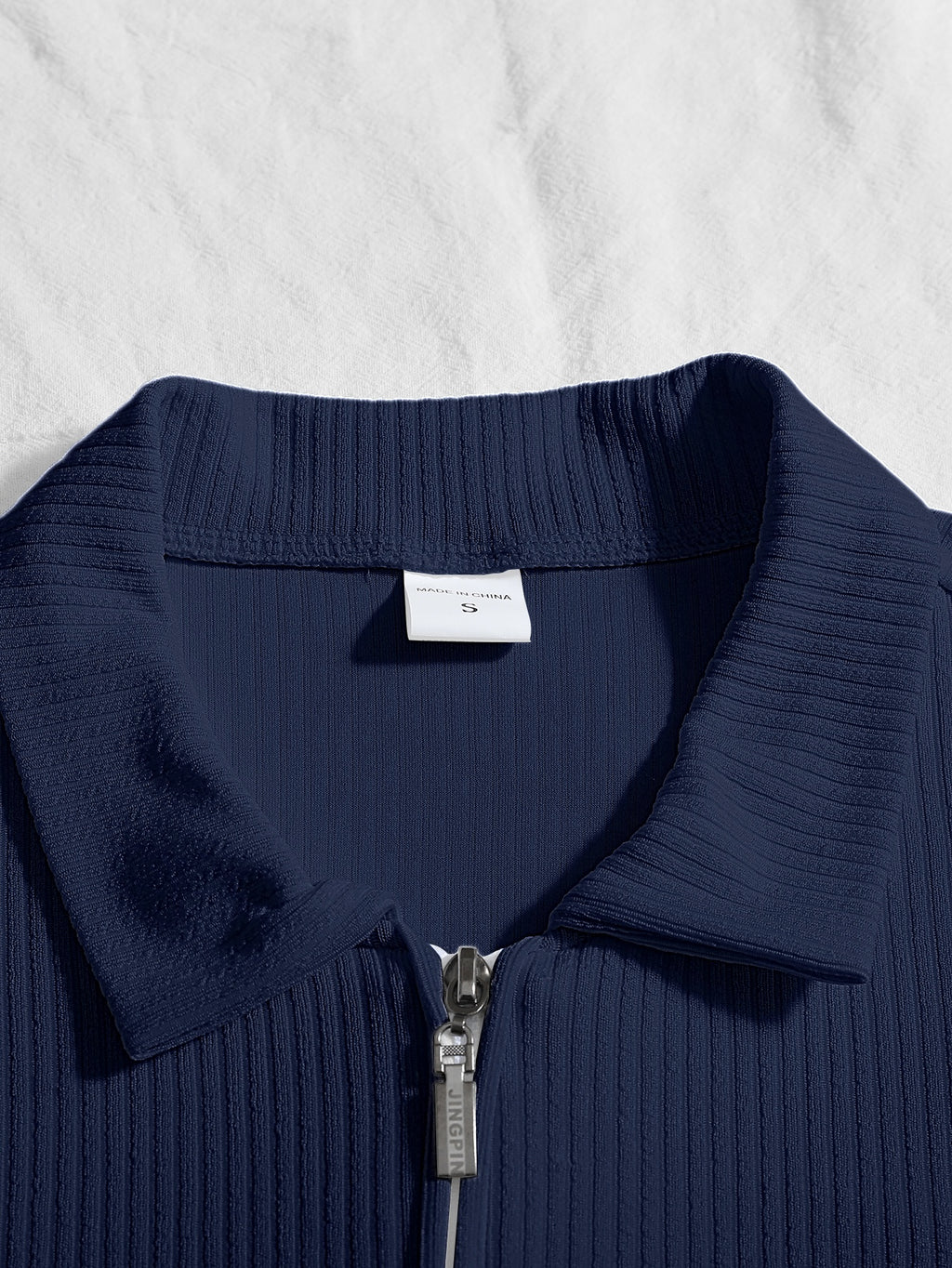 Men'S Autumn Long Sleeve Collar Shirt Outdoor Casual Sports Print Half-Zip Polo Shirt - Navy Color