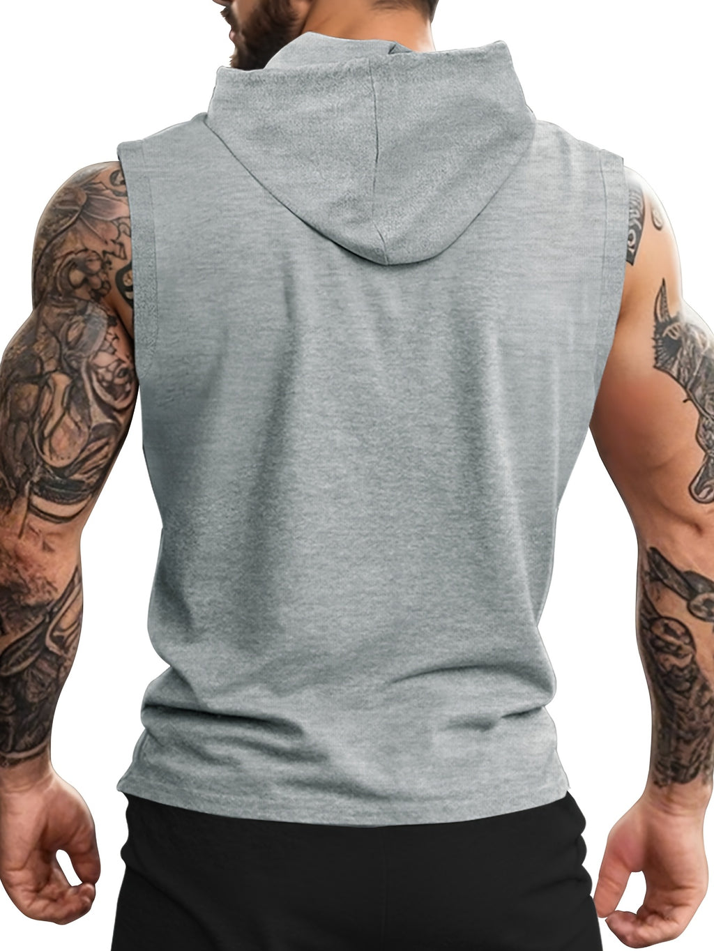 Men's Athletic Hooded Sleeveless Shirt - Gym Workout Top with Hood, Breathable Fabric for Running, Training, Casual Streetwear - Machine Washable Muscle Shirt (Non-Transparent), Workout Clothes, Training Gear, Sporty Design, Comfortable Fit, Performance - Light Grey