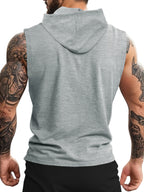 Men's Athletic Hooded Sleeveless Shirt - Gym Workout Top with Hood, Breathable Fabric for Running, Training, Casual Streetwear - Machine Washable Muscle Shirt (Non-Transparent), Workout Clothes, Training Gear, Sporty Design, Comfortable Fit, Performance - Light Grey