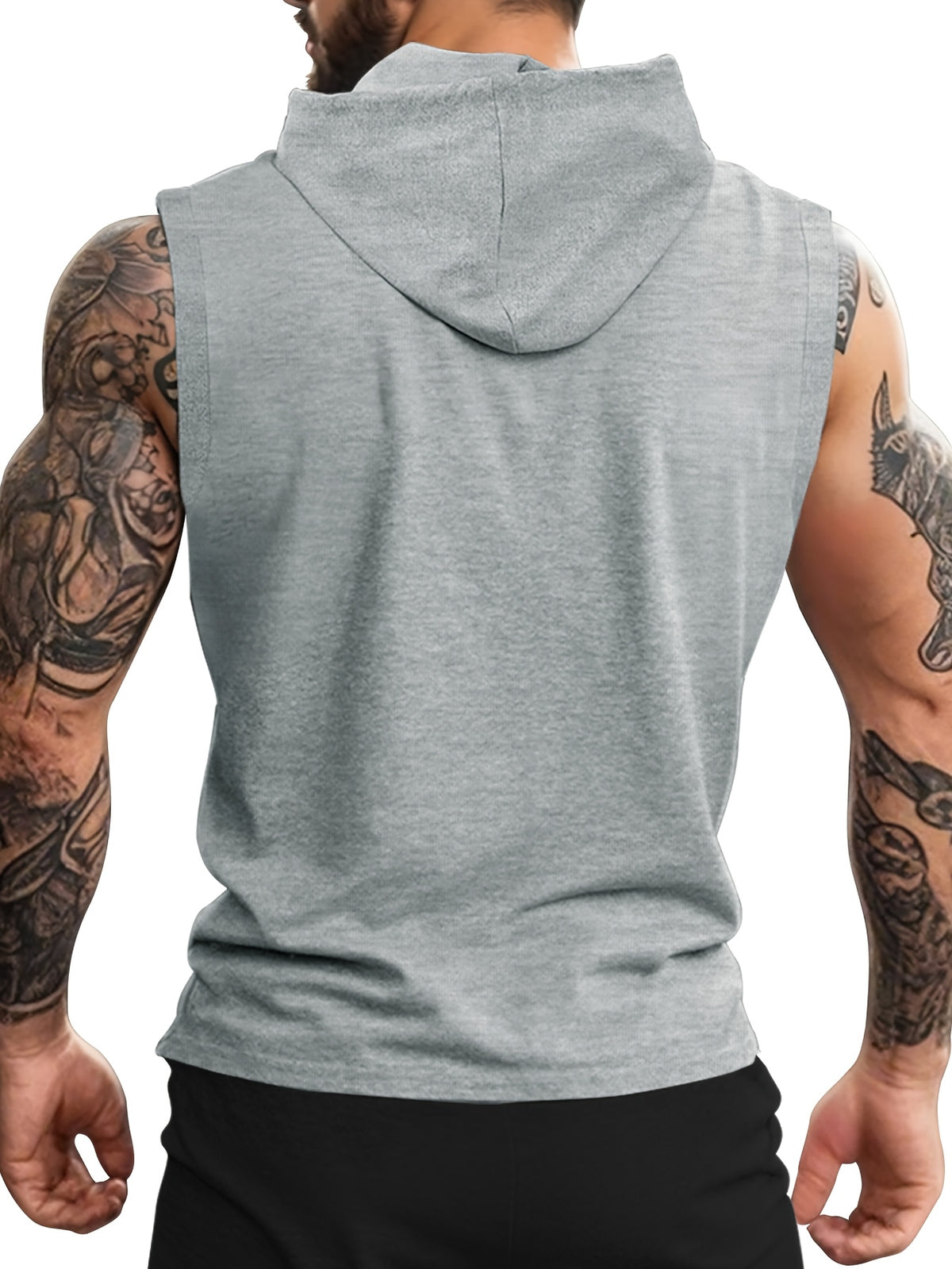 Men's Athletic Hooded Sleeveless Shirt - Gym Workout Top with Hood, Breathable Fabric for Running, Training, Casual Streetwear - Machine Washable Muscle Shirt (Non-Transparent), Workout Clothes, Training Gear, Sporty Design, Comfortable Fit, Performance - Light Grey